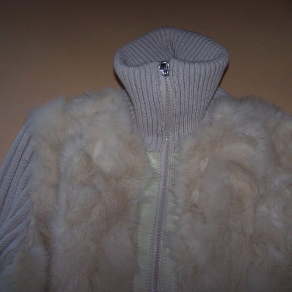 Vintage Jennyfer J Y2k Genuine Rabbit Fur Ribbed Knit Jacket Sweater, Medium - Picture 10 of 10